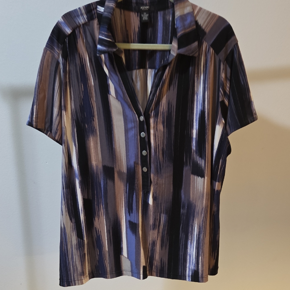 Alfani Women's Abstract Button-Down Shirt - Black, Brown, Blue